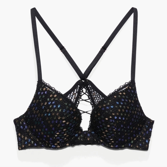 Savage X Fenty Other - Savage X Fenty Disco Night Iridescent Lace Up Push-Up Plunge Bra